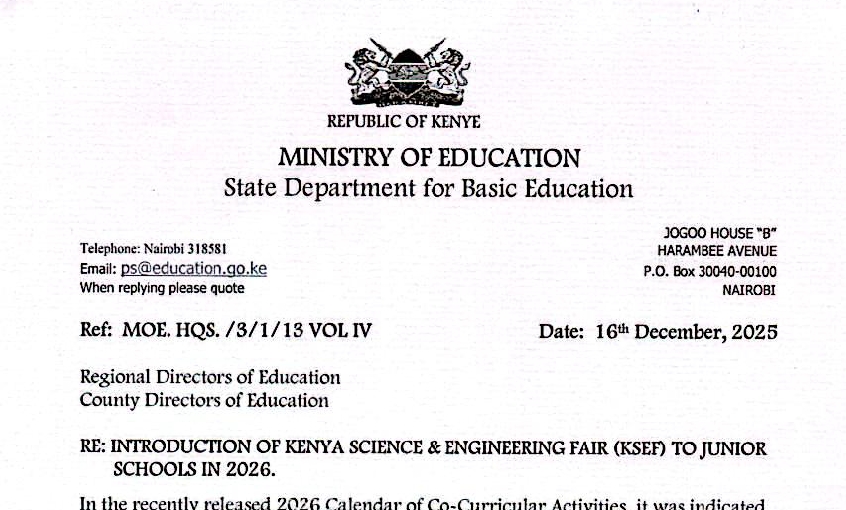 Ministry of Education Circular on Introduction of Kenya Science & Engineering Fair in Juniour Schools