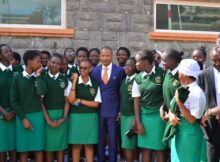 Moi Nyabohanse Girls School's Students pose for a photo with reknown politician Babu Owino.