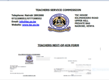 TSC Forms Required During Recruitment: Teachers' Next of Kin Form, GP 69 Medical Examination & Bank Form