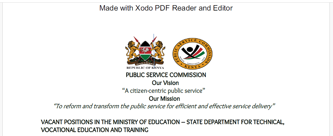 Available Job Vacancies for Vocational and Technical Trainers at TVETs in Kenya