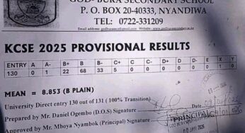 God Bura Secondary School’s KCSE 2025 Results Analysis & Grade Count