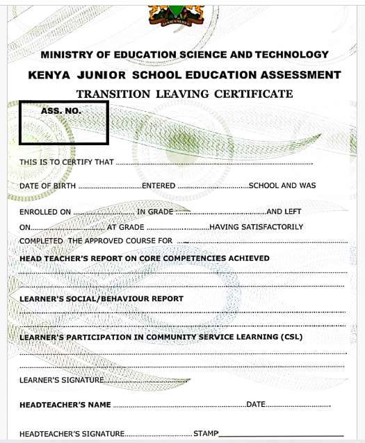 KJSEA Grade 9 Leaving Certificate