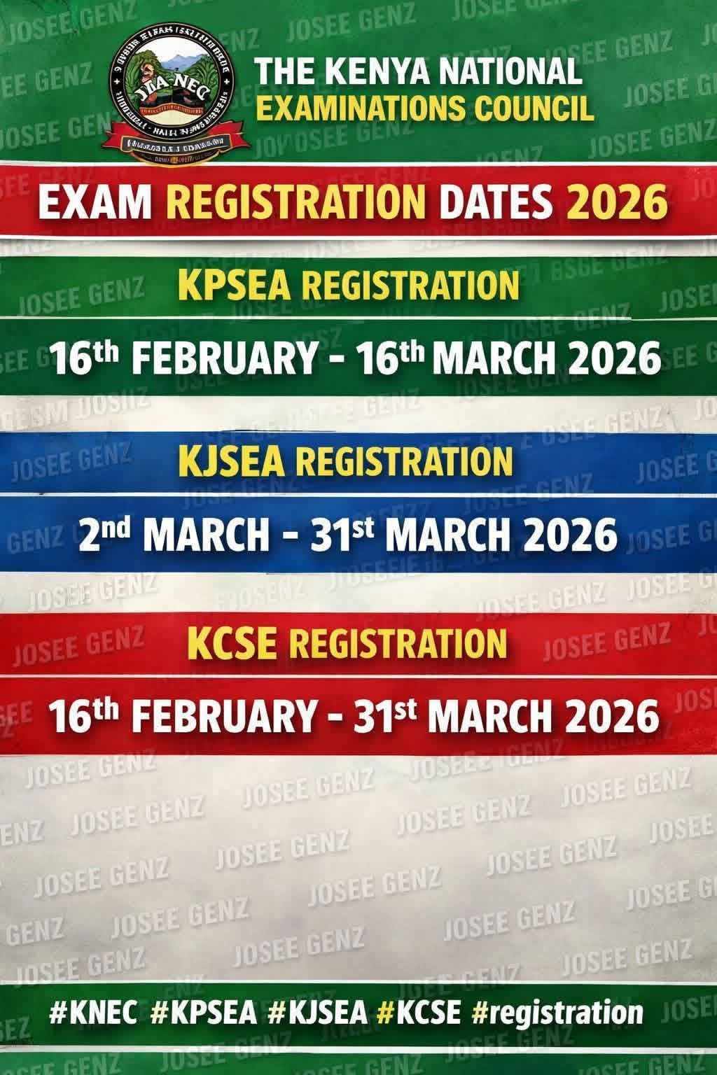 2026 KNEC exams registration dates and requirements