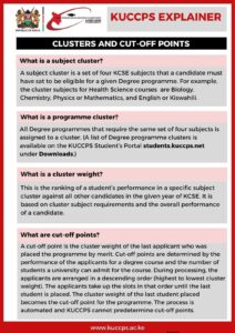 Kuccps guide on Cluster and cutoff points.