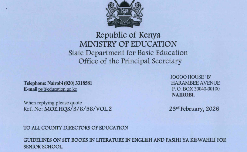 Senior Schools' Setbooks List {Ministry of Education Circular}