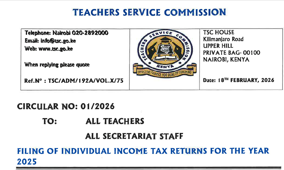 TSC Circular on Filing KRA Tax Returns Dated 18th February 2026