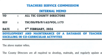 TSC Circular on Collection of data on Teachers excelling in extracurricular activities