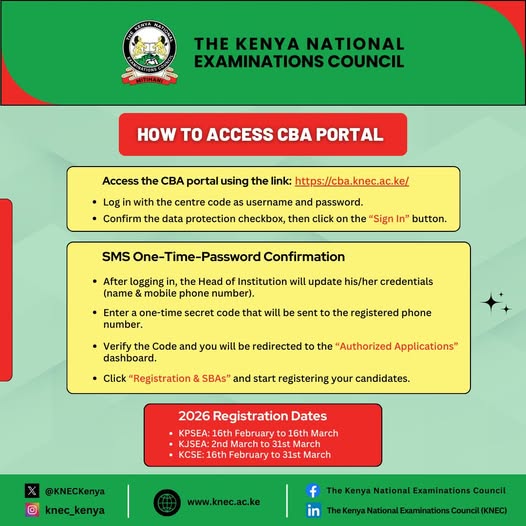 How to access the CBA portal where the KPSEA and KJSEA candidates are registered in 2026