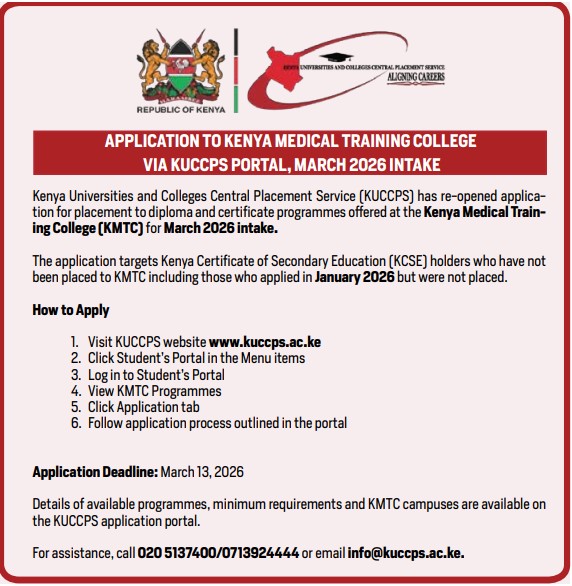 Kuccps Applications for KMTC Placement in 2026. Here is your best guide.