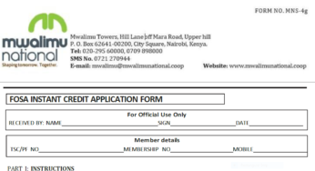 Mwalimu National Sacco FOSA Instant Loan Application Form {Free Download}