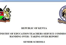 TSC, Ministry of Education Handing/ Taking Over Form for Senior Schools 15 TSC, Ministry of Education Handing/ Taking Over Form for Senior Schools