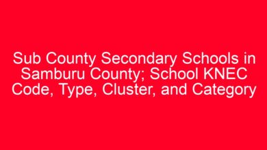 Sub County Secondary Schools in Samburu County; School KNEC Code, Type, Cluster, and Category 14 aitm title 619568 1780801814